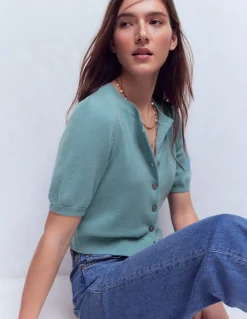 Boden Cachemire|Pulls & Gilets-Joli cardigan court Bleu brumeux