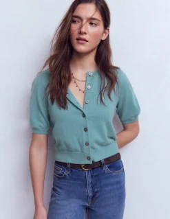 Boden Cachemire|Pulls & Gilets-Joli cardigan court Bleu brumeux