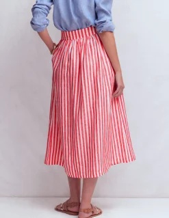 Boden Jupes-Jupe Emma en lin Rayé rouge coquelicot et ivoire