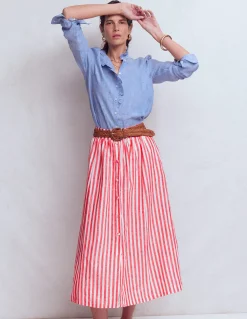 Boden Jupes-Jupe Emma en lin Rayé rouge coquelicot et ivoire