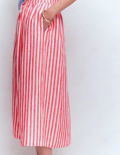 Boden Jupes-Jupe Emma en lin Rayé rouge coquelicot et ivoire