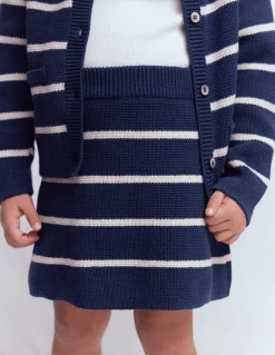 Boden Jupes & Jupes-Shorts|Ensembles Assortis-Jupe en maille Rayé bleu marine universitaire et ivoire