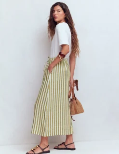 Boden Jupes-Jupe Layla en lin Rayé Vert