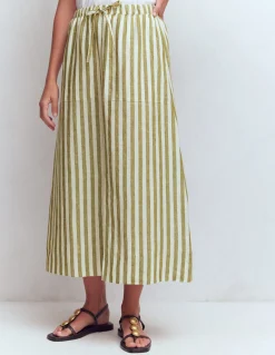 Boden Jupes-Jupe Layla en lin Rayé Vert