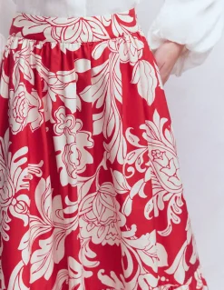 Boden Jupes-Jupe longue Abigail en popeline Salsa, motif Decorative Blossom