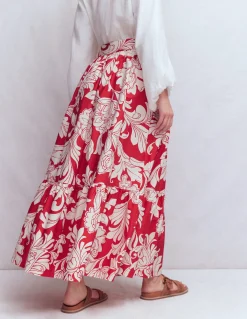 Boden Jupes-Jupe longue Abigail en popeline Salsa, motif Decorative Blossom