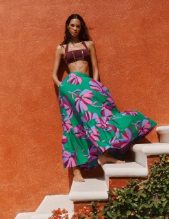 Boden Jupes-Jupe longue Abigail en popeline Vert, motif Daisy Cascade