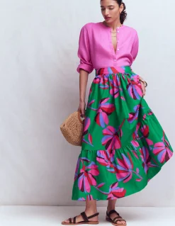 Boden Jupes-Jupe longue Abigail en popeline Vert, motif Daisy Cascade