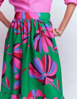 Boden Jupes-Jupe longue Abigail en popeline Vert, motif Daisy Cascade