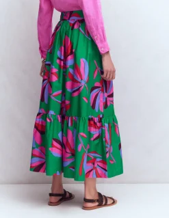 Boden Jupes-Jupe longue Abigail en popeline Vert, motif Daisy Cascade