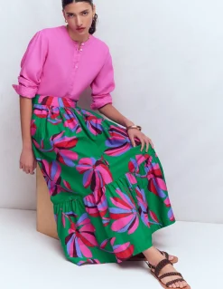 Boden Jupes-Jupe longue Abigail en popeline Vert, motif Daisy Cascade