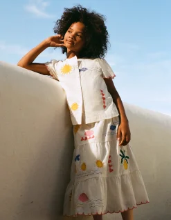 Boden Jupes & Jupes-Shorts|Ensembles Assortis-Jupe midi Brodé ivoire