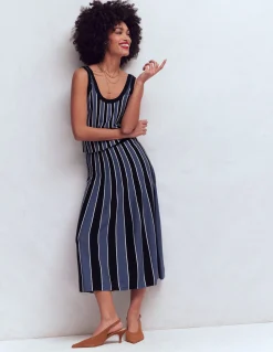 Boden Tenues De Travail|Jupes-Jupe midi Liz en maille Rayé bleu marine authentique