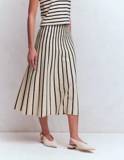 Boden Tenues De Travail|Ensembles Assortis-Jupe midi Liz en maille Ivoire, bleu marine