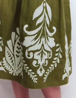 Boden Jupes-Jupe midi Verity en lin Broderie vert des bois
