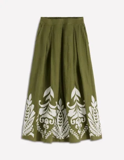 Boden Jupes-Jupe midi Verity en lin Broderie vert des bois