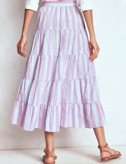 Boden Jupes-Jupe midi volantée en popeline Rayé métallisé