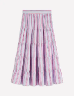 Boden Jupes-Jupe midi volantée en popeline Rayé métallisé