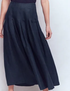 Boden Jupes-Jupe Valentina en lin Bleu marine