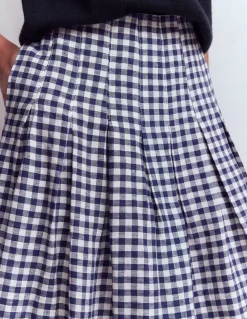 Boden Tenues De Travail|Jupes-Jupe Valentina en lin Carreaux bleu marine et blanc