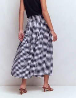 Boden Tenues De Travail|Jupes-Jupe Valentina en lin Carreaux bleu marine et blanc