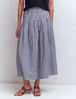 Boden Tenues De Travail|Jupes-Jupe Valentina en lin Carreaux bleu marine et blanc