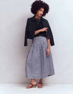 Boden Tenues De Travail|Jupes-Jupe Valentina en lin Carreaux bleu marine et blanc