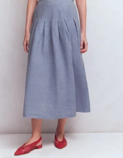 Boden Jupes-Jupe Valentina en lin Chambray Bleu