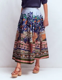 Boden Jupes-Jupe Verity en satin de coton Multi, motif Balcony Scene