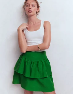 Boden Jupes-Jupe volantée en lin Vert des Highlands