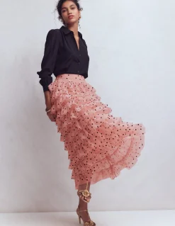 Boden Jupes-Jupe volantée en tulle Pois peints roses