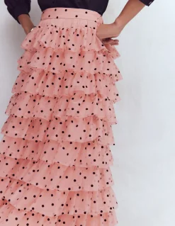 Boden Jupes-Jupe volantée en tulle Pois peints roses