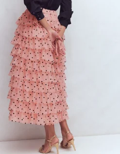 Boden Jupes-Jupe volantée en tulle Pois peints roses