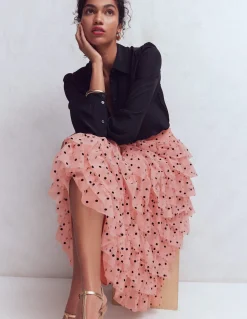 Boden Jupes-Jupe volantée en tulle Pois peints roses