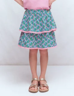 Boden Jupes & Jupes-Shorts-Jupe-short en jersey à volants Motif Floral Vine bleu martin-pêcheur