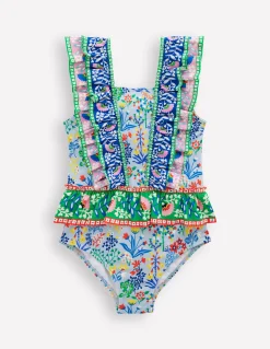 Boden Maillots & Tenues De Plage-Maillot de bain à basque et volants Motif Garden Floral bleu brumeux