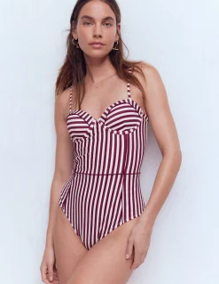 Boden Maillots De Bain-Maillot de bain à bonnets Rhodes Aronia, rayé ivoire
