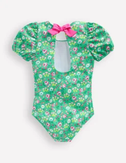 Boden Maillots & Tenues De Plage-Maillot de bain à manches bouffantes Fleurs et papillons aigue-marine