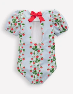 Boden Maillots & Tenues De Plage-Maillot de bain à manches bouffantes Motif Strawberry Vine bleu brumeux