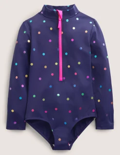 Boden Maillots & Tenues De Plage-Maillot de bain à manches longues Pois confettis arc-en-ciel bleu marine