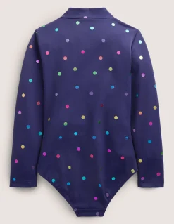 Boden Maillots & Tenues De Plage-Maillot de bain à manches longues Pois confettis arc-en-ciel bleu marine