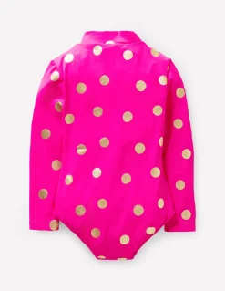 Boden Maillots & Tenues De Plage-Maillot de bain à manches longues Rose fuchsia, pois dorés métallisés