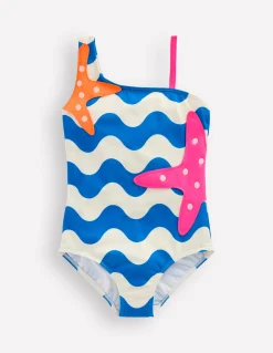 Boden Maillots & Tenues De Plage-Maillot de bain asymétrique à appliqué Étoiles de mer vague bleu martin-pêcheur