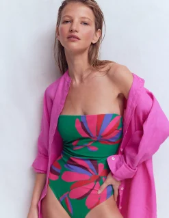 Boden Maillots De Bain-Maillot de bain bandeau Paros Vert tambourin, motif Daisy Cascade