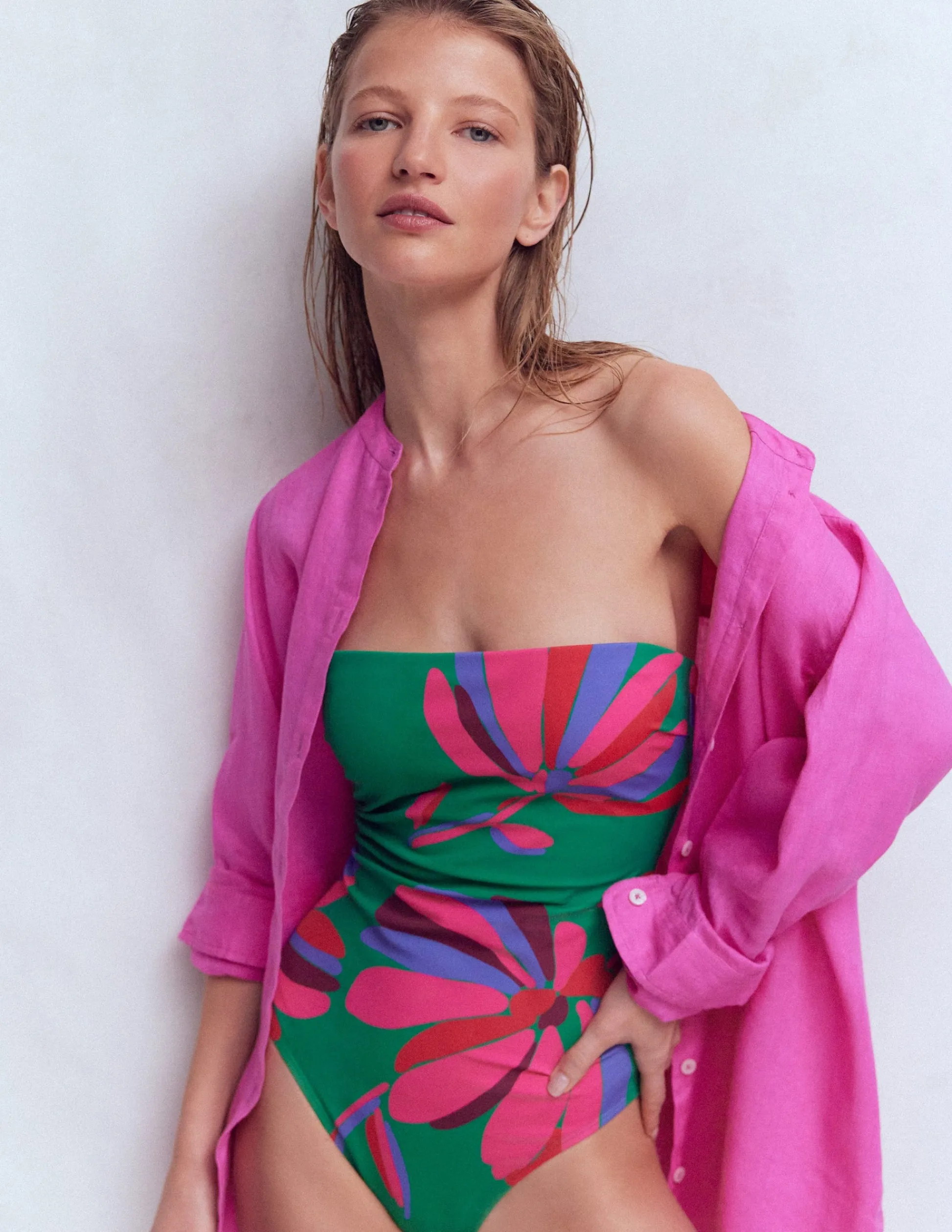 Boden Maillots De Bain-Maillot de bain bandeau Paros Vert tambourin, motif Daisy Cascade