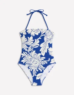 Boden Maillots De Bain-Maillot de bain bandeau Paros Bleu, motif Botanical Flourish