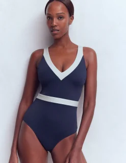 Boden Maillots De Bain-Maillot de bain Campania croisé dans le dos Bleu marine, colourblock ivoire