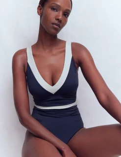 Boden Maillots De Bain-Maillot de bain Campania croisé dans le dos Bleu marine, colourblock ivoire