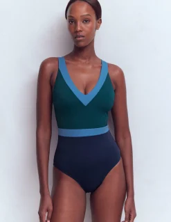 Boden Maillots De Bain-Maillot de bain Campania croisé dans le dos Colourblock vert pacifique