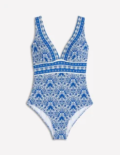 Boden Maillots De Bain-Maillot de bain col V Porto Bleu, motif Elaborate Terrace
